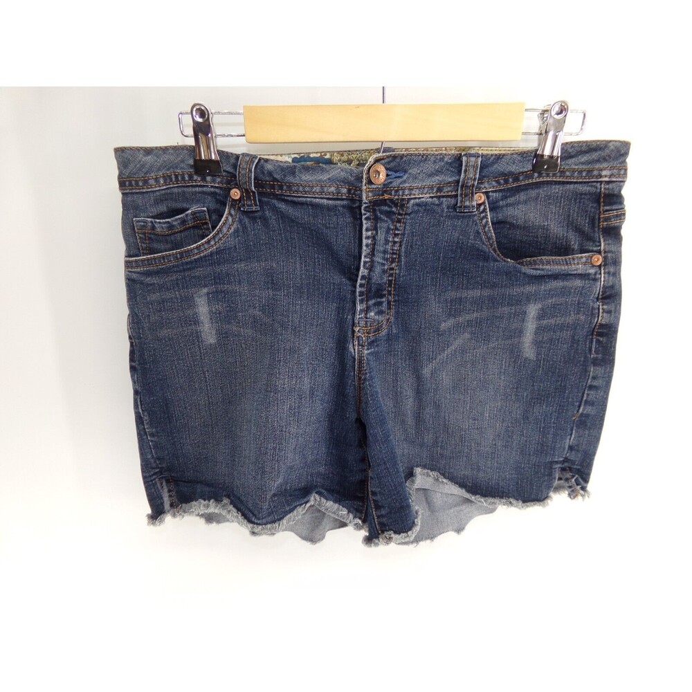 French Cuff Jean Shorts Womens 6 Blue Distressed Cutoff Mid Rise Med Wash Denim